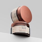 Stacked jars of Wuli Hair Care Matte Balm in Bergamot and Vanilla scent, an Australian-made vegan styling balm for curly and wavy hair